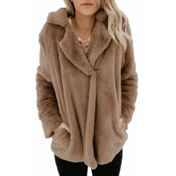 Blush Pocket Style Fluffy Winter Coat Khaki Brown Black